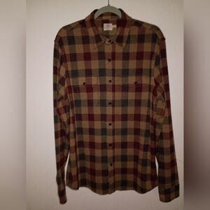 Faherty Lengend Men's Button Up Burgundy and Tan Plaid  Shirt Sz L